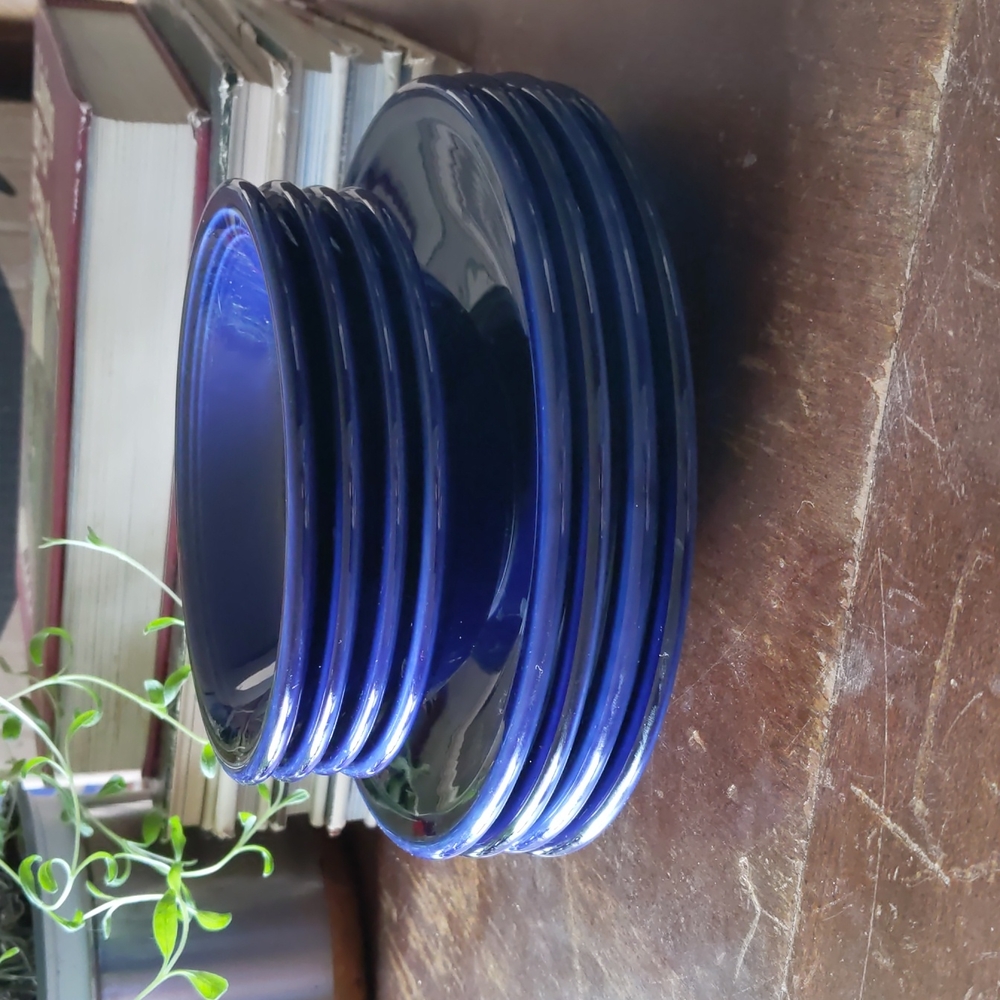 cobalt blue Fiestaware dessert plates and bowls